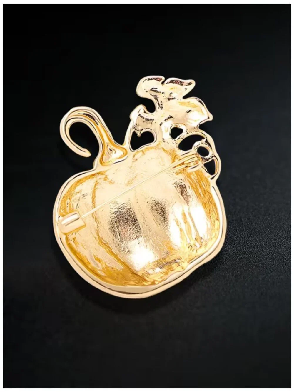 NWT Gold Orange Enamel Crystal Rhinestone Pumpkin Brooch Pin Fall Halloween